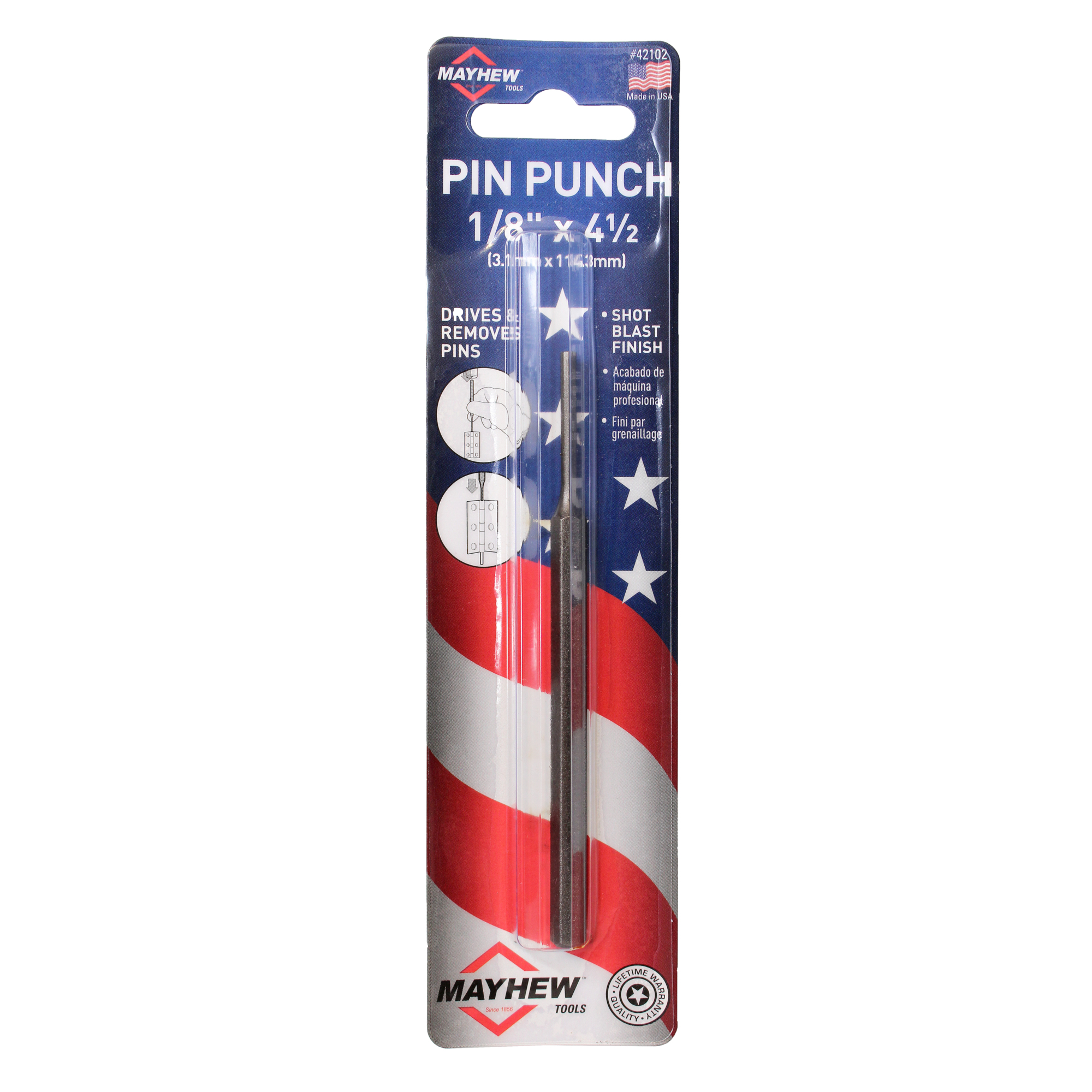 Mayhew Tools Pin Punch EC 1/6 x 4" 42102, Carded